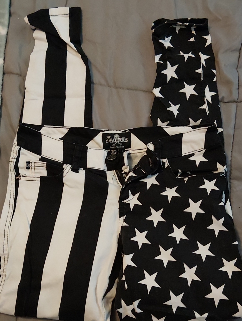 Royal Bones Black & White Star and Stripe Jeans